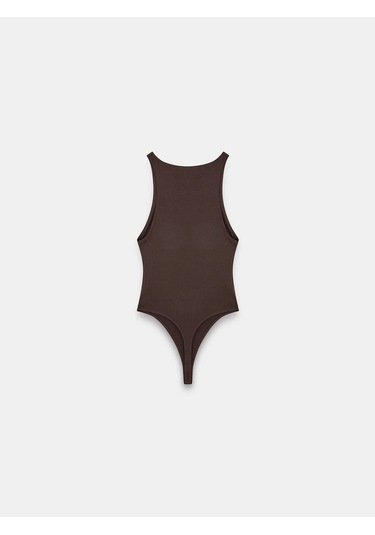 Dilvin 32836 Halter Yaka Bodysuit-koyu Kahve