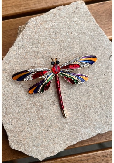 Kırmızı Taşlı Yusufcuk Broş Çok Renkli