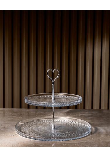 Valery 2 Katlı Kek Standı - Şeffaf - 28 Cm