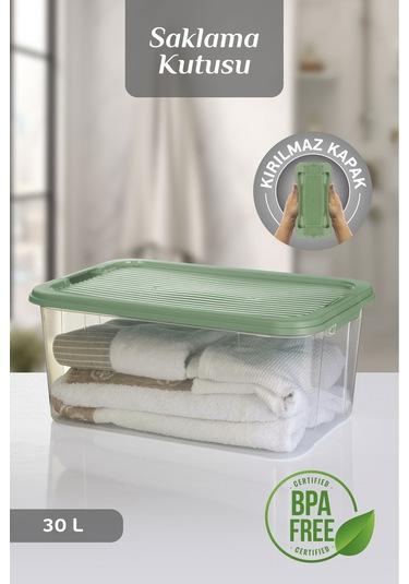 30 Lt Multibox Saklama Kabı - Kilitli Kapaklı Çok Amaçlı Düzenleyici Kiler Depolama Saklama Kutusu Yeşil