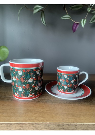 Yeni Yıl-noel Baba Model 6 Parça 2 Kişilik Kupa Ve Türk Kahvesi Fincanı Takımı Çok Renkli