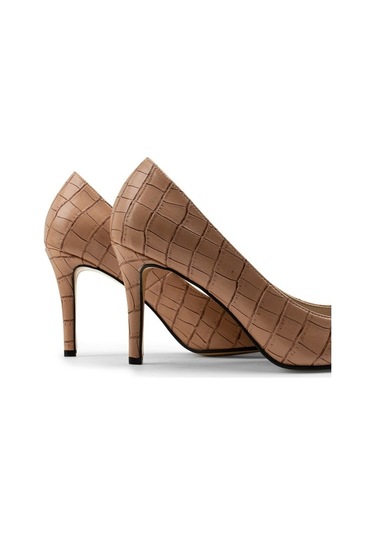 Deery Vizon Rengi Kroko Stiletto Kadın Topuklu Ayakkabı Vizon