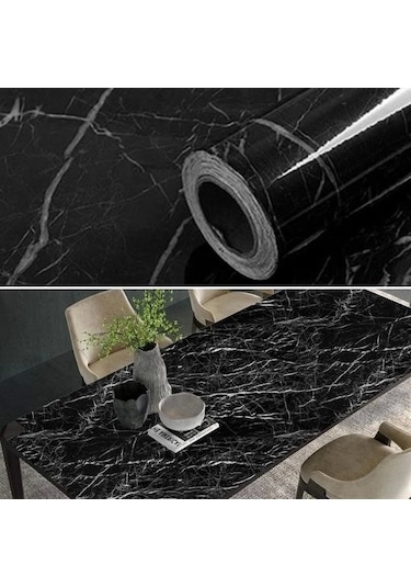 Mermer Desenli Masa Tezgah Mutfak Su Geçirmez Yapışkanlı Folyo Sticker Siyah 5x0,6m Diğer