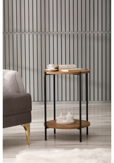 Arpelia Yuvarlak Tablalı İki Katlı Sehpa Q42x60 Cm