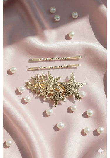 Yıldız Desneli Metal Toka Ve 2 Adet Tel Toka, Toplam Üç Adet Metal Toka Altın