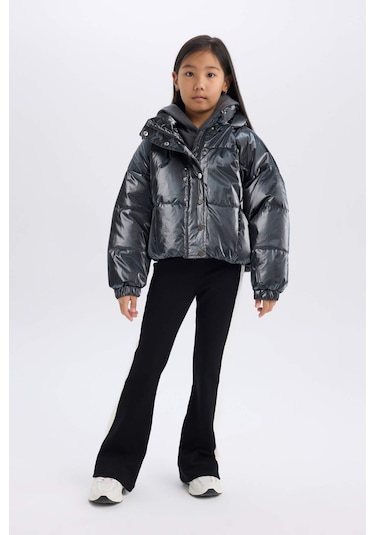 DeFacto Kız Çocuk Su İtici Kapüşonlu Fermuarlı Çıtçıt Kapamalı Mont C5765A824WNGR266 Gri