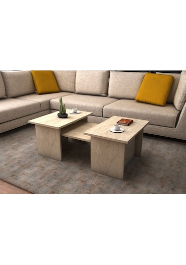 Alina Modern 3'lü Orta Sehpa Zigon Takım 90 CM Traverten