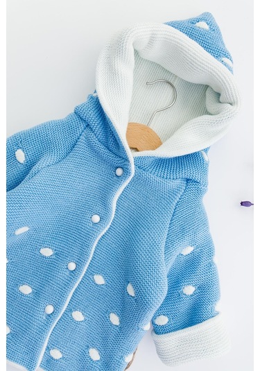 Kapüşonlu Mavi Erkek Bebek Çift Katlı Triko Hırka 001