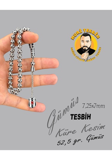 Muri Tesbih 52,5 Gr Özel Tasarım Gümüş Küre Kesim 7,25x7
