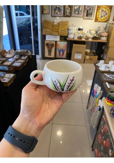 Seramik El Yapımı Fincan Takımı 2'li Set Lavanta Desenli Beyaz - Mor