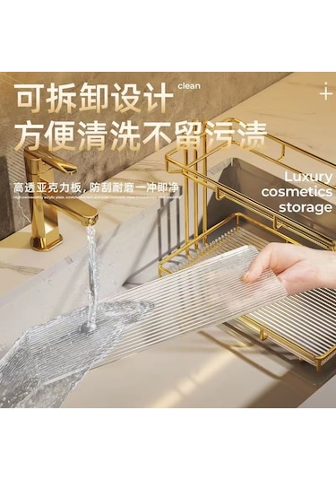 Hafif Lüks Banyo Banyo Rafı Masaüstü Lavabo Kozmetik Kutusu Tuvalet Tuvalet Tezgahı Depolama Rafı 3 Boncuk Çift Katmanlı Küçük Akrilik Raf Gümüş