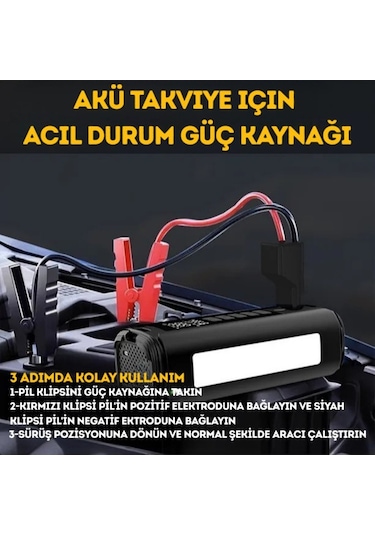 12000mah Led Işıklı Akü Takviyeli Powerbankli Araç Kompresörü