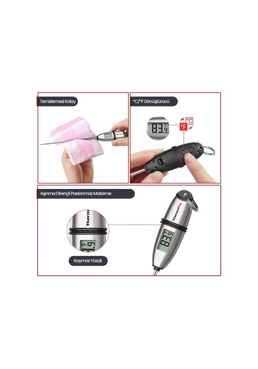 ThermoPro TP02S Lcd Ekranlı Daldırma/Saplama Çelik Gövdeli Gıda Pişirme Termometresi