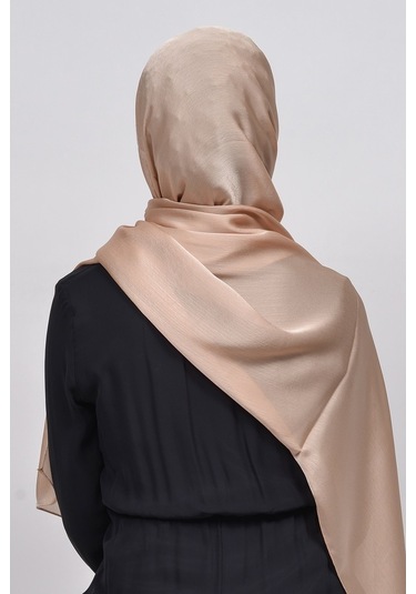 Altobeh Janjan Şık Parlak Saten Dokulu Kadın Tesettür Abiye Şifon Şal - Koyu Bej