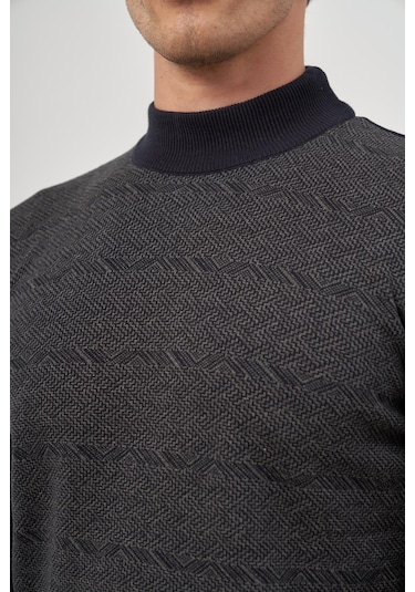 Koyu Lacivert Uzun Kol Kendinden Örme Yarım Balıkçı Yaka Classic Comfort Fit Triko 1012245152 Koyu Lacivert