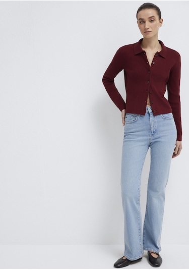 Mavi - Polo Yaka Bordo Hırka 1710586-70431 Bordo