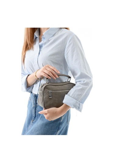 Vegan Deri Kadın Postacı Çanta 21 15 Cm Yıkama Suni Deri Omuz Çantası Çapraz Askılı Çanta Gri