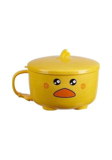 Sevimli Ördek Ramen Kasesi - Paslanmaz Çelik, Kapaklı, Meyve Ve Erişte İçin Sarı