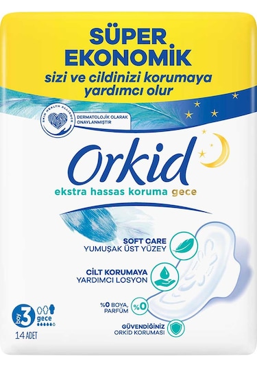 Orkid Extra Hassas Koruma Hijyenik Ped Gece 14'lü