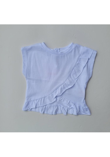 Kız Çocuk Pamuklu Fırfırlı Bluz-12026-beyaz Beyaz