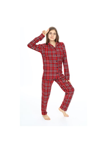 Kız Çocuk Ekose Pijama Takımı 12164 Bordo