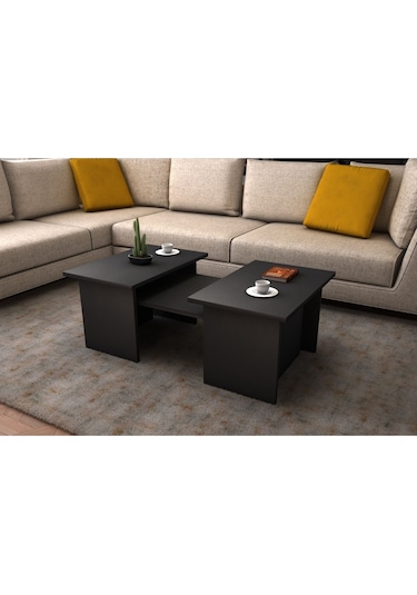 Alina Modern 3'lü Orta Sehpa Zigon Takım 90 CM Wood Siyah