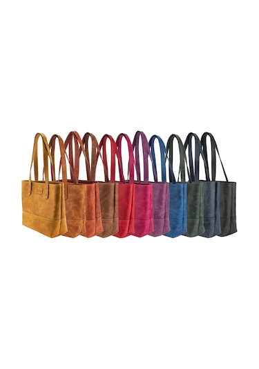 Twingold İsme Özel Tote Bag El Omuz Çantası - %100 Rainbow Deri - Ac03003 - Camel Camel