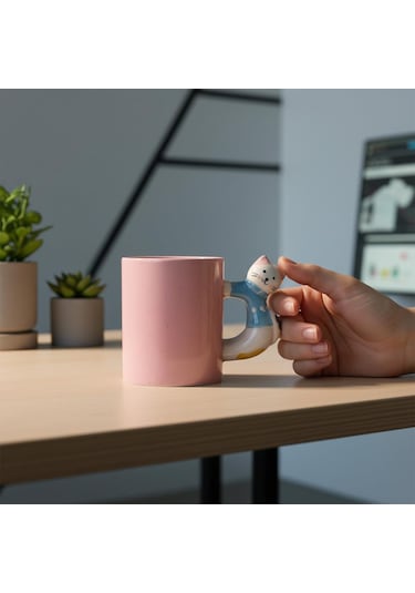 3d Pembe Kupa Kedi Kulplu 410 Ml Pembe
