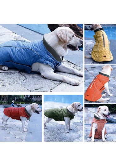Vkemall Köpekler İçin Kışlık Kalın Isı Tutucu Kordonlu Vintage Desenli Polyester Ceket M Büyüklük Mavi
