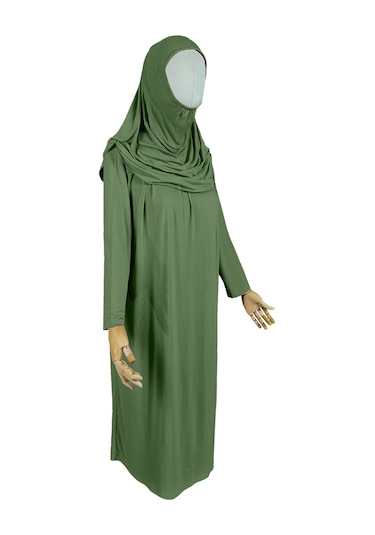 Pratik Tek Parça Organik Kız Çocuk Namaz Elbisesi Fıstık Yeşili