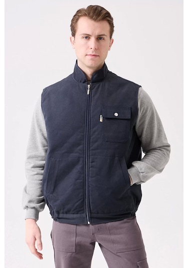 Kışlık Gabardin Yelek Erkek İş Güvenliği Galanthus Outdoor Sıcak Tutucu Rüzgar Geçirmez Lacivert