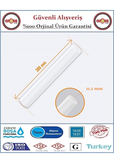 Çubuk Mum Silikon Şeffaf - 11.2x300mm Kalın - 10 Adet