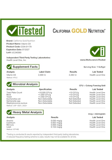 California Gold Nutrition Vitamin D3, 50 Mcg 2,000 Iu , 90 Fish