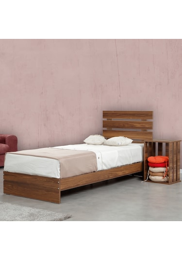 Pasifichome Huga Tek Kişilik Ahşap Karyola Komodin Takım Ceviz 90 Cm