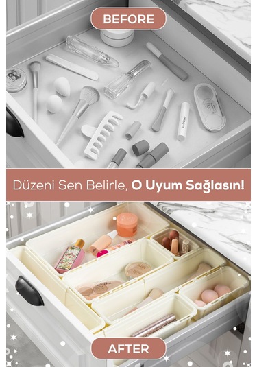 8'li Set Ayarlanabilir Çekmece Içi Düzenleyici Kutu Uzayıp Kısalabilen Organizer Seti 4a2b1c1d Krem
