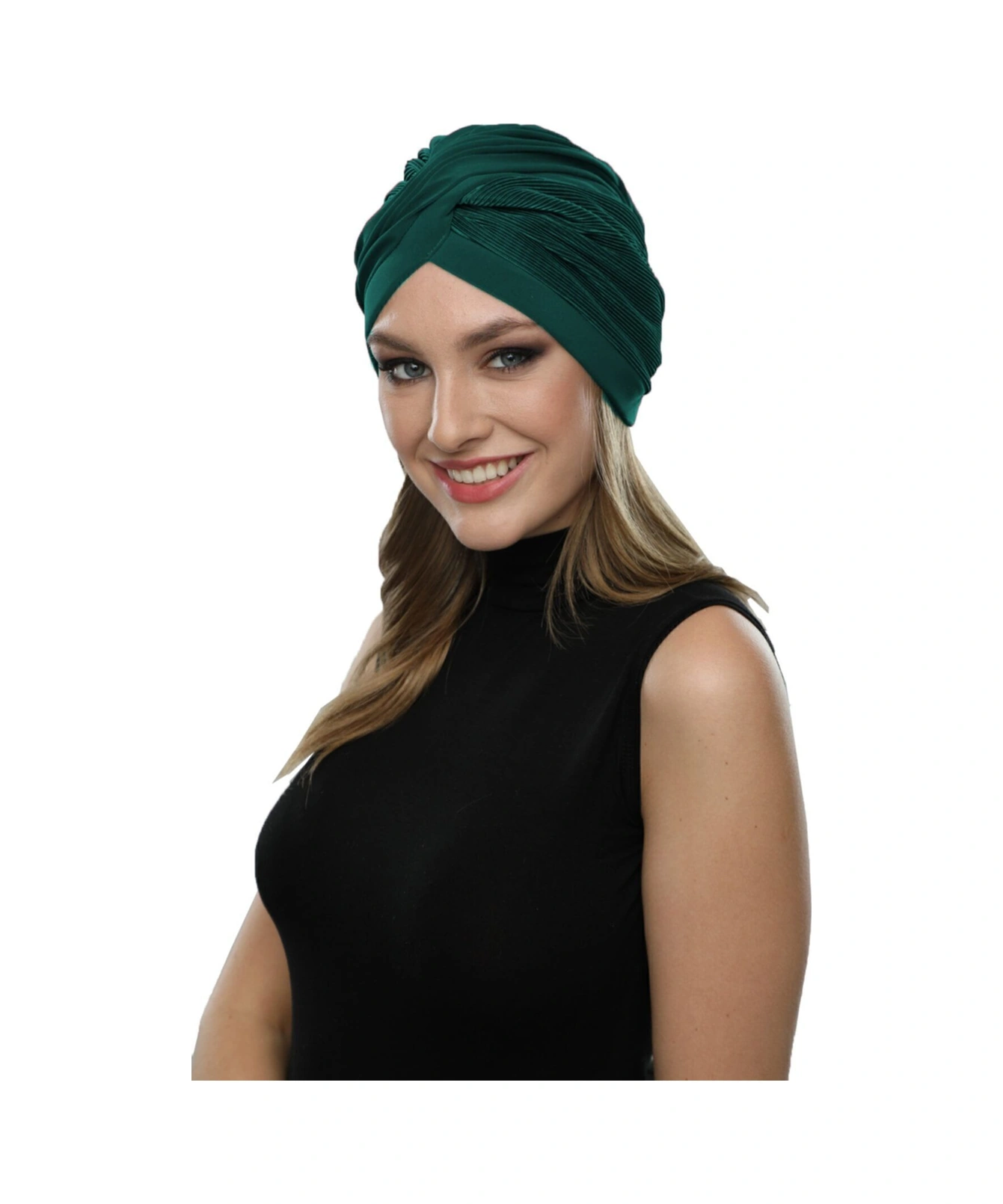 Çapraz Plise Yeşil Hazır Türban Tesettür Havuz Bonesi Hürrem