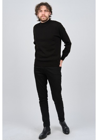 Ateş Triko Erkek Yarım Balıkçı Yaka Düz Kazak 6091024 Siyah Siyah