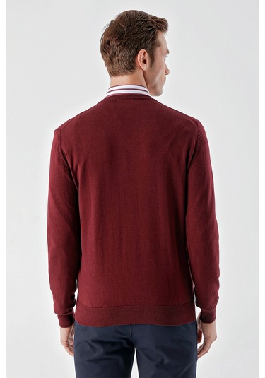 Morven Erkek Koyu Bordo Basic V Yaka Dynamic Fit Rahat Kesim Triko Koyu Bordo