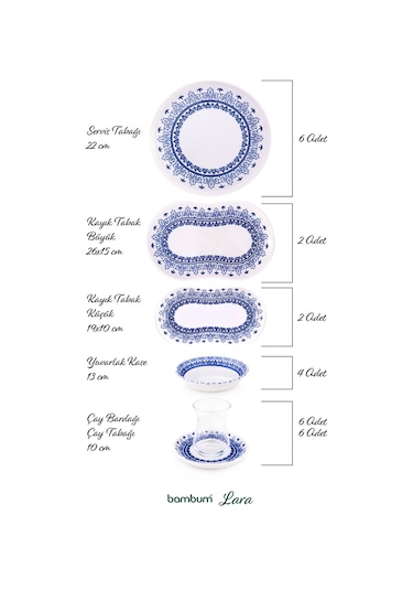 Bambum 26 Parça Lara Kahvaltı Takımı Maku B5184 Mavi - Beyaz