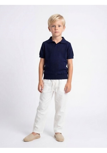 Zekids Erkek Çocuk Tasarım Pantolon-17166 Beyaz