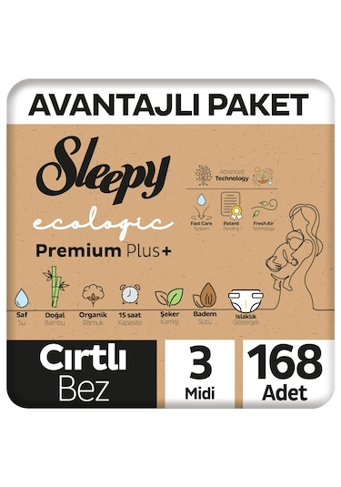 Sleepy Ecologic Premium Plus Avantajlı Paket Bebek Bezi 3 Numara Midi 168 Adet 3'lü
