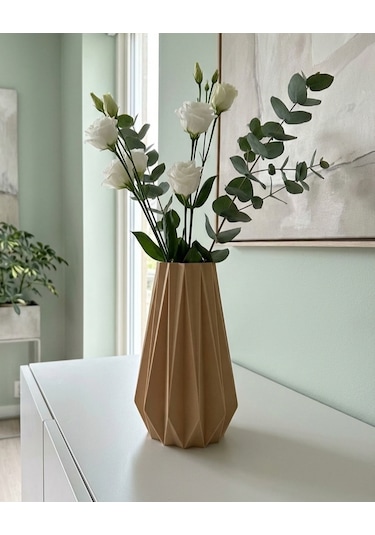 Elana Design Tria Vazo - Modern Tasarımlı Şık Çiçek Vazosu Bej