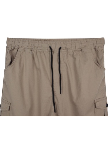 Kargo Cepli Büyük Beden Likralı Jogger Pantolon Bej