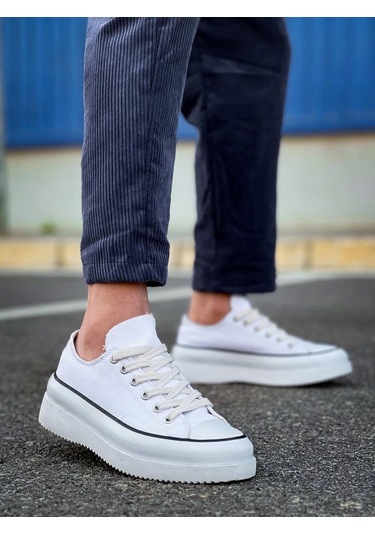 Kb-cx-3 Kuback Kısa Beyaz Keten Beyaz Yüksek Taban Spor Ayakkabı Beyaz