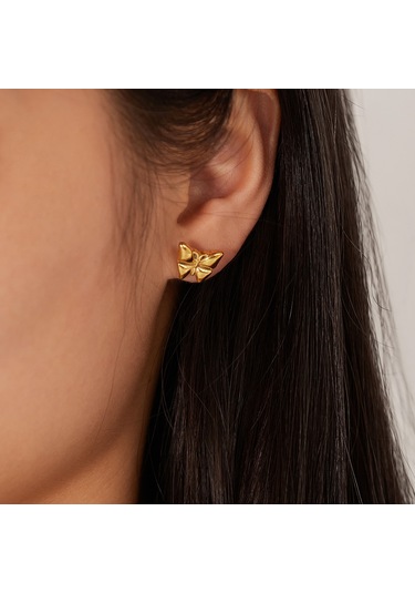 Sones Opk Ge942 1 Çift Vintage Temperament Paslanmaz Çelik Stereo Kelebek Küpe Altın