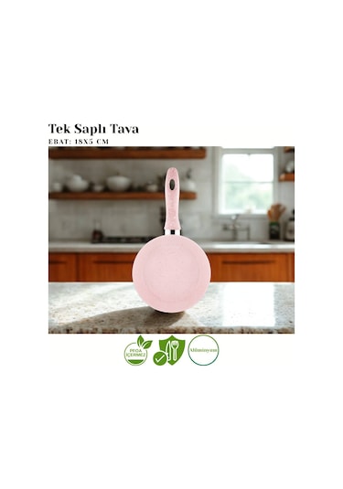 18 Cm Granit Tek Saplı Tava - Pembe Pembe