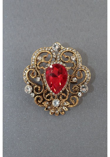 Yakut Taşlı Broş. Kadın Yaka İğnesi Broş. Taşlı Broş. Kadın Broş. Gold Broş. Yakut Broş. Kırmızı - Altın