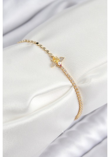 Pirinç Zirkon Taşlı Arı Model Ezme Zincir Gold Renk Kadın Bileklik - Tj-bb7595 Diğer