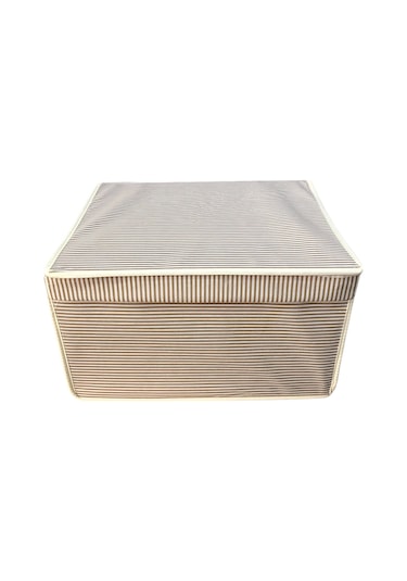 Mega Çok Amaçlı Saklama Kutusu Kutu Hurç Organizer Oyuncak Kutusu Hurç Çizgi Desen 40x60x30 Bej