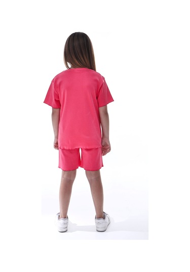 Ribana Beybi Overlok Detaylı Kuromi Nakışlı Alt-üst Takım Fuşya